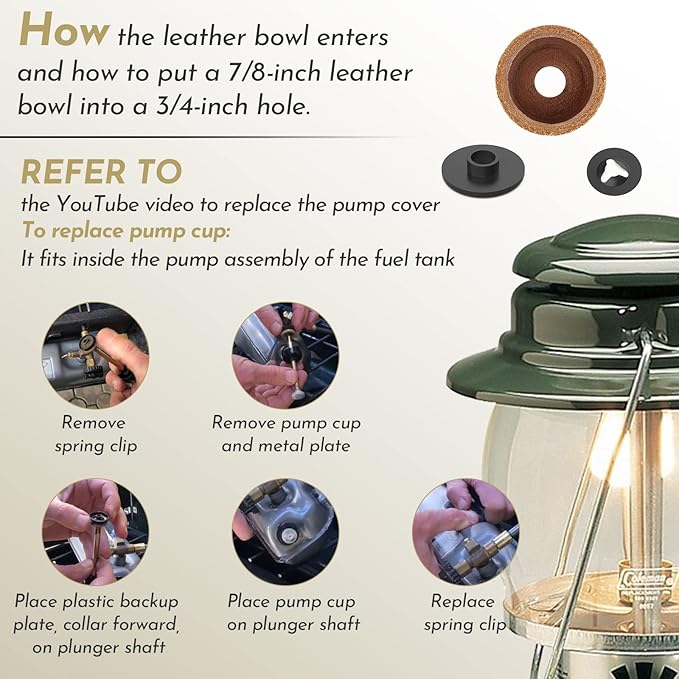 3000005094 For Coleman Lantern Stove Pump Cup Replacement Kit with Leather Pump Cap,Metal Nut and Plastic Cap for Air Seal (Compatible with Coleman Multiple Models)-1 Pack