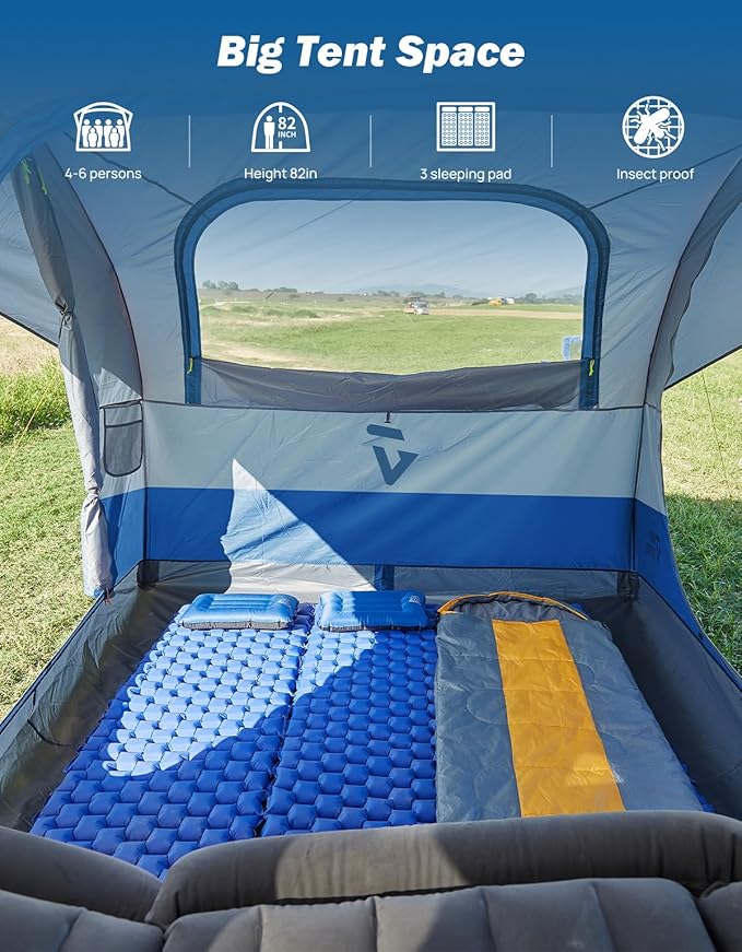 JOYTUTUS SUV Tent for Camping with Rainfly, Double Door Design Car Tent with Aluminum Poles, SUV Tailgate Tent with Waterproof PU2000mm Double Layer for 6-8 Person, Blue