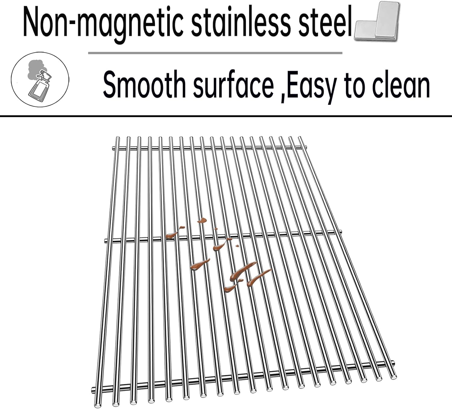 Kalomo Grill Grates Parts for Weber Genesis Grill 66803, 66096, Weber Genesis II E-610, Genesis II LX E-640 S-640, CSE-315, CSS-315, 18”Stainless Steel Grids BBQ Gas Grill Replacement Parts