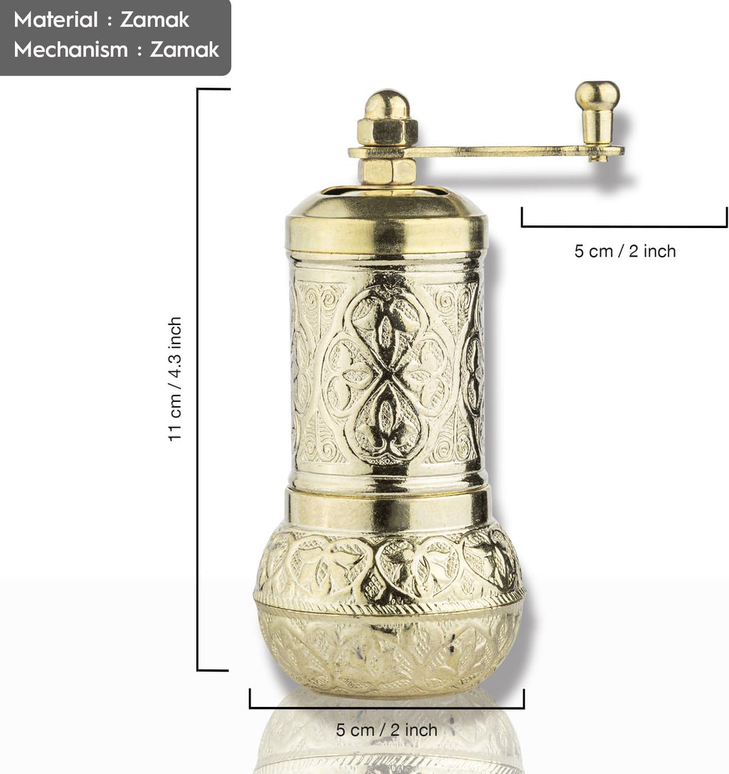 Handmade Decorative Black Pepper Grinder, Refillable Turkish Spice Mill Manual Pepper Mill with Handle, Spice Grinder Metal with Hand Crank 11 cm-4.3 inch