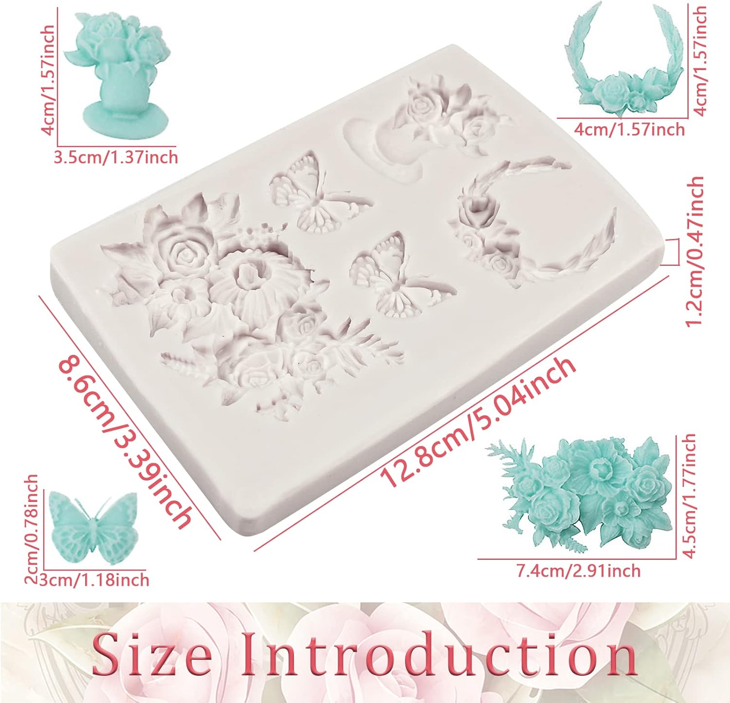 Rose Fondant Molds, Flower Pot Bouquet Butterfly Chocolate Cake Decorating Silicone Molds for Cupcake Topper, Candy, Sugar Craft, Floral Paste, Mousse, Gum Paste, Epoxy Resin, Polymer Clay, Home Decor
