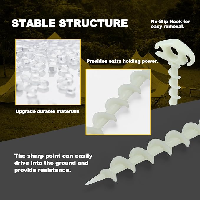 Tent Stakes Sand Stakes for Beach Tent 6 Pack Spiral Anchor Stakes 9.4 Inch Heavy Duty Screw Canopy Stakes for Camping, Hiking and More (6, Beige)