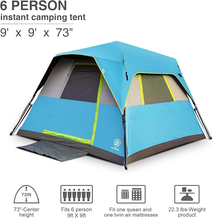 EVER ADVANCED 6 Person Blackout Camping Tent Instant Cabin Tents for Family with Rainfly, 60s Easy Setup, Water-Resistant