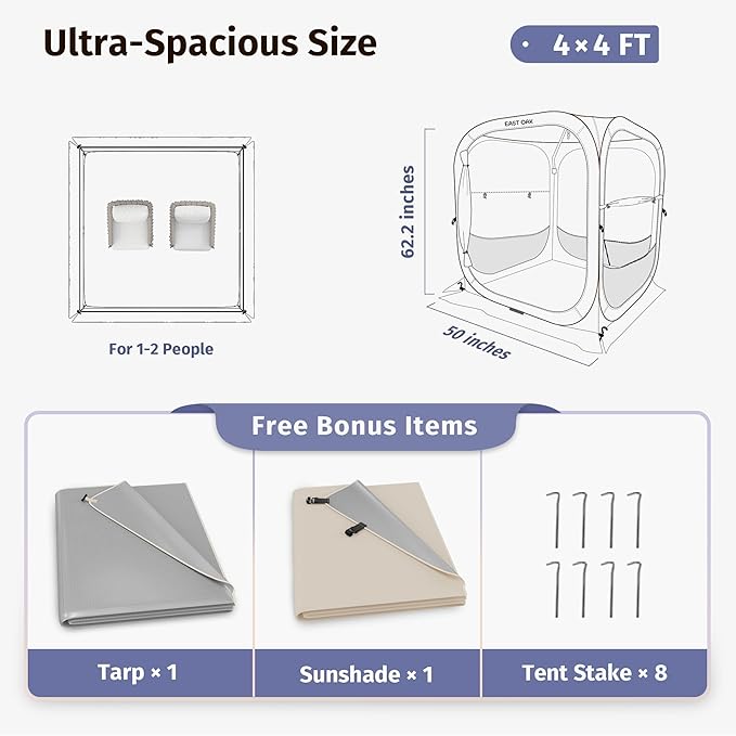 EAST OAK Weather Sports Tent for Fishing & Outdoors | Pop Up Bubble Tent Instant Sun & Rain Shelter | No Condensation, Spacious Interior, Ultra Visibility | All Weather Protection | 50L*50W*68.9H