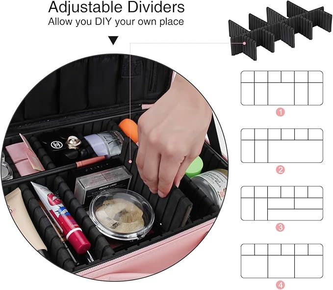 Relavel Travel Makeup Train Case Makeup Cosmetic Case Organizer Portable Artist Storage Bag with Adjustable Dividers for Cosmetics Makeup Brushes Toiletry Jewelry Digital Accessories