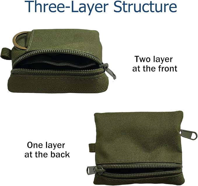 3 Pack Tactical EDC Keychain Pouch with Upgraded D-Ring - Military Mini Molle Utility Organizer for Outdoor, Hiking, Camping, Belt Gear, Zipper Pocket Bag