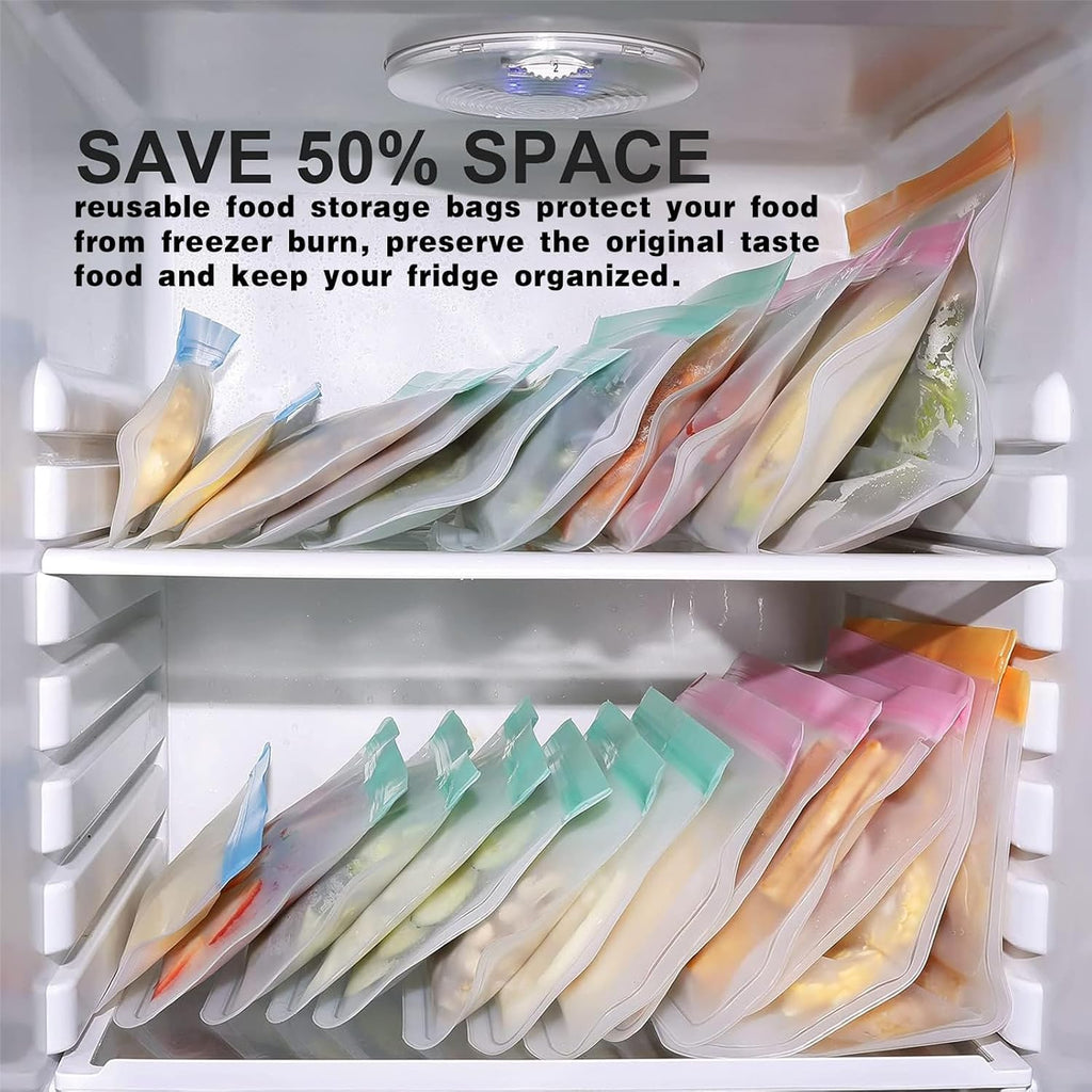 10 Pack Snack Bags Dishwasher Safe, Reusable Bags Silicone Extra Thick Leak-proof Reusable Freezer Bags for Candy, Snack, Cereal, Travel Items, Home Organization