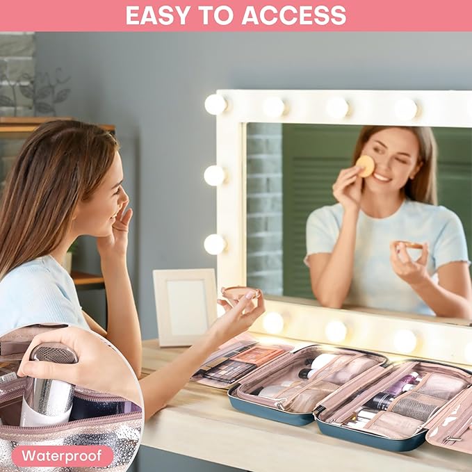 Travel Size Toiletry Bag for Women, Portable Cosmetic Bag with Hanging Hook, Travel Essentials Water-resistant Makeup Organizer for Accessories, Shampoo, Full-size Container, Toiletries