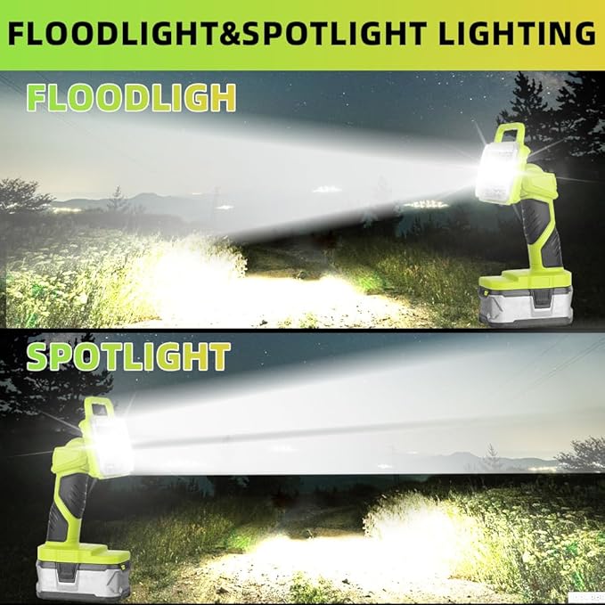 Cordless Light for Ryobi 18V Lithium-ion Battery, 18W 2000LM Flashlight, 90Degree Pivoting Head, Jobsite Lighting LED Work Light for Outdoor, Indoor, (Batteries Not Included)