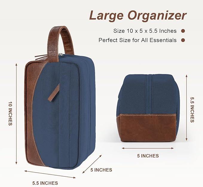 Travel Toiletry Bag for Men, Hanging Toiletry Organizer, Water Resistant Shaving Kit with Large Capacity for Travel Accessories - Navy Blue