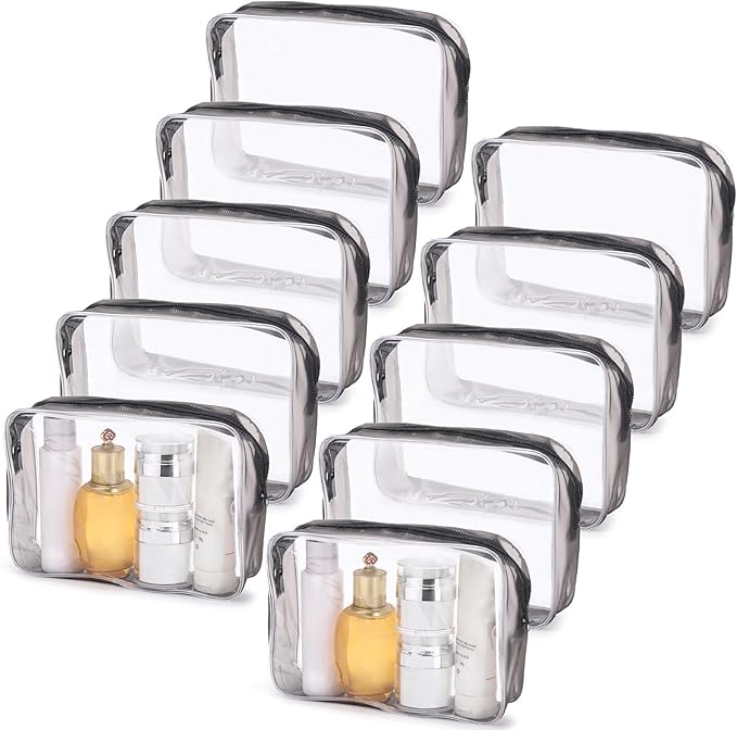 Tbestmax 10 Pack Clear Cosmetic Bags Makeup Bags Portable Waterproof TSA Approved Travel Toiletry Bags Organizer