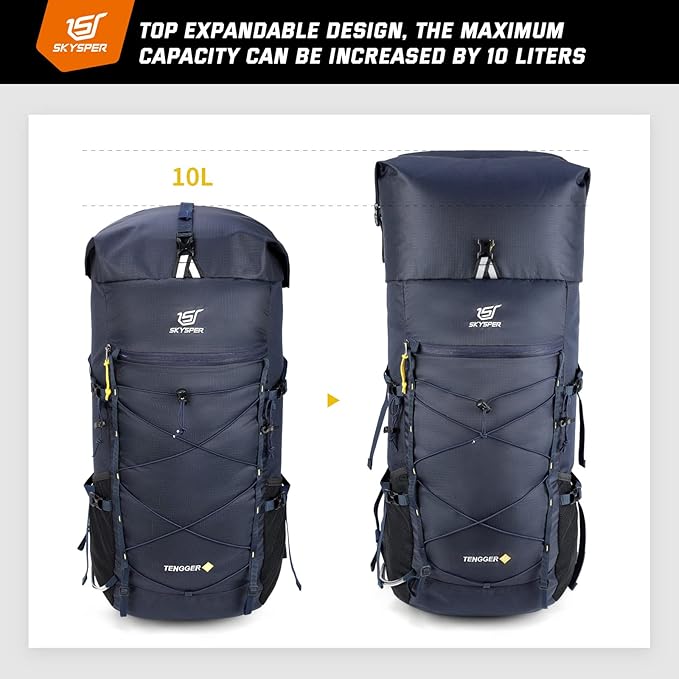 SKYSPER Hiking Backpack, 50L/60L Backpacking Backpack for Camping Travel, Lightweight Waterproof Outdoor Pack for Men Women