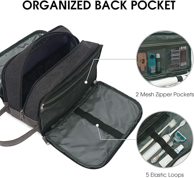 WANDF Travel Toiletry Bag for Men Large Toiletries Shaving Bag Water Resistant Hanging Dopp Kit Travel Accessories Bag for Women Men (Black)