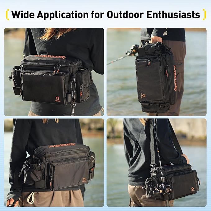 Small Fishing Bag with Rod Strap, Small Tackle Bag – Tackle Boxes & Gear,Portable & Lightweight, Move Freely, Cast Smoothly - Fishing Gifts for Men (Large - Black)