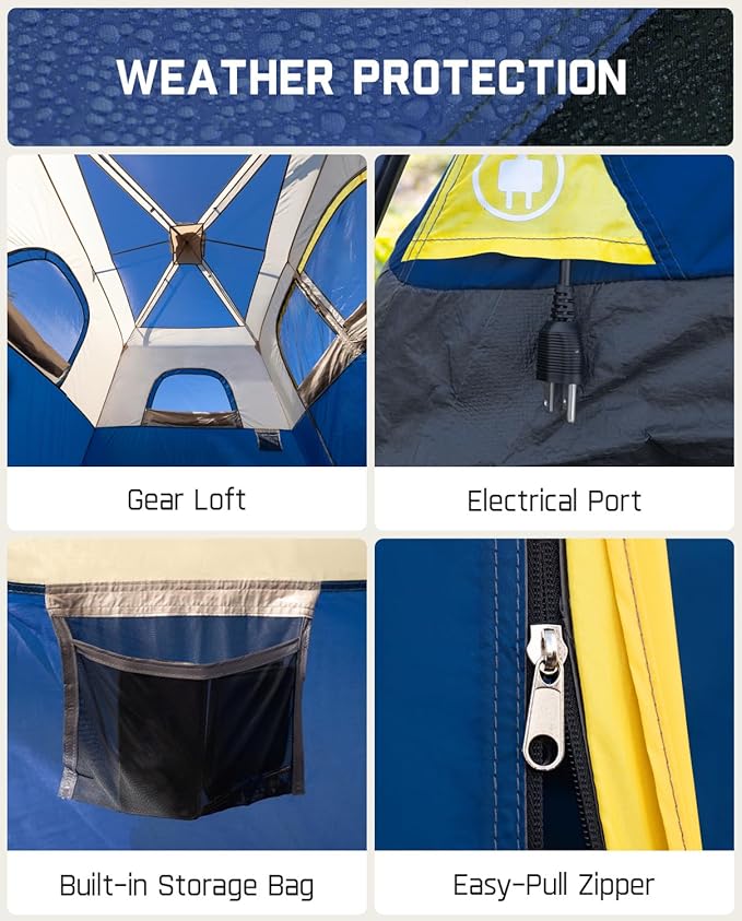 FanttikOutdoor Camping Tent 4/6/8/10 Person Instant Cabin Tent Setup in 60 Seconds with Rainfly & Windproof Portable with Carry Bag for Family Camping & Hiking, Upgraded Ventilation