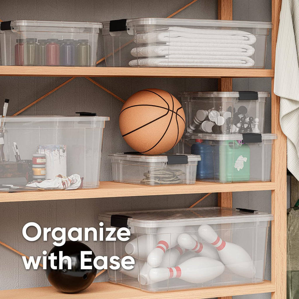 Superio Clear Storage Boxes with Lids, 2.5 Quart Plastic Container Bins for Organizing, Stackable Crates, BPA Free, Non Toxic, Odor Free, Organizers for Home, Office, School, and Dorm