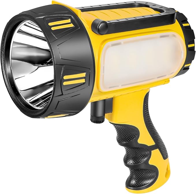 Super Bright Rechargeable Spotlight Handheld Rechargeable LED Flashlight Tactical Searchlight with USB Output 6 Light Modes Camping Light (Yellow)