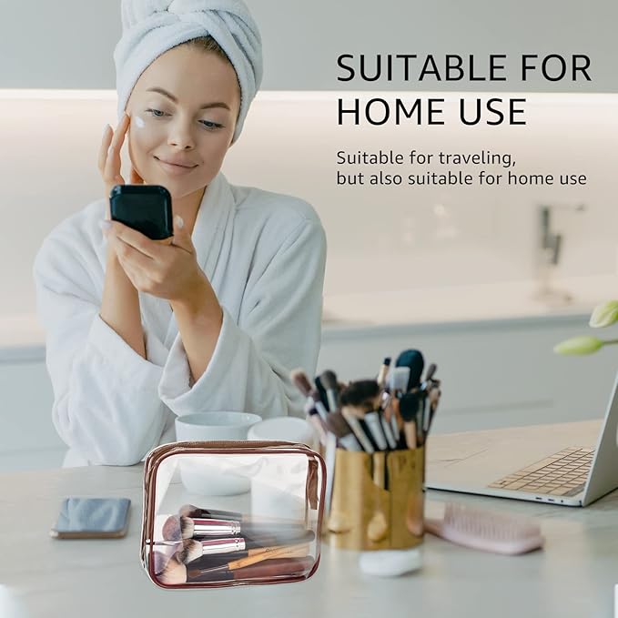 6Pcs Crystal Clear PVC Travel Toiletry Bag Kit for Women Men, Waterproof Vinyl Packing Organizer Storage Bags with Zipper Handle Straps, Cosmetic Pouch Carry on Airport Airline Compliant Bag Handbag