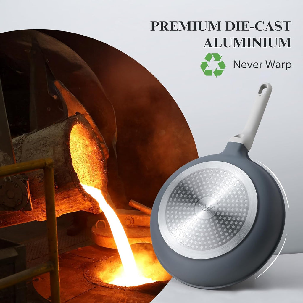 Nonstick Ceramic Frying Pan with Lid, Non Toxic Skillet, Healthy Egg & Omelet & Chef's Pan, PTFE PFOA & PFAS Free, Induction Compatible (8Inch W/L)