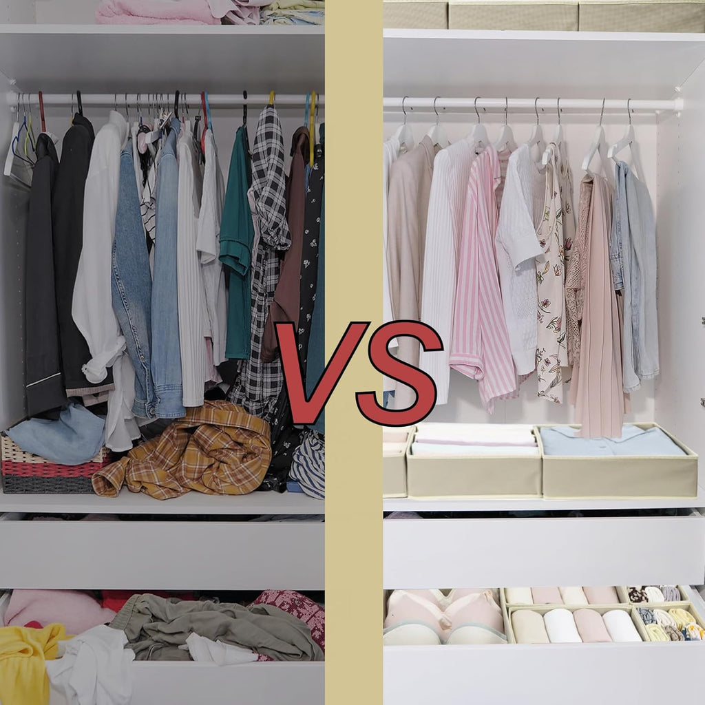 16 Pcs Drawer Organizer,Fabric Closet Organizer and Storage Baskets,Foldable Drawer Divider for Clothing,Sock,Ties,Underwear Storage,Cabinet Storage Boxes (Beige)