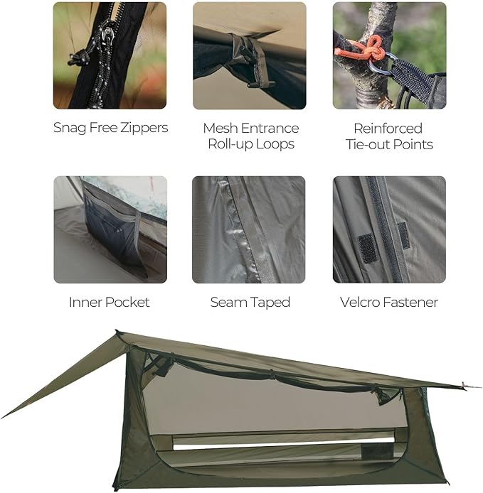 onewind Ultralight One Person Bivy Tent, Backpacking Tent for Single Person Waterproof Silnylon Lightweight for Camping Backpacking Hiking, NO Trekking Pole