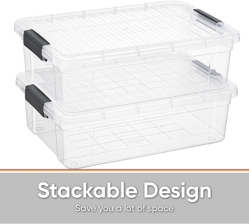 Superio Clear Storage Boxes with Lids, 16 Quart Plastic Container Bins for Organizing, Stackable Crates, BPA Free, Non Toxic, Odor Free, Organizers for Home, Office, School, and Dorm