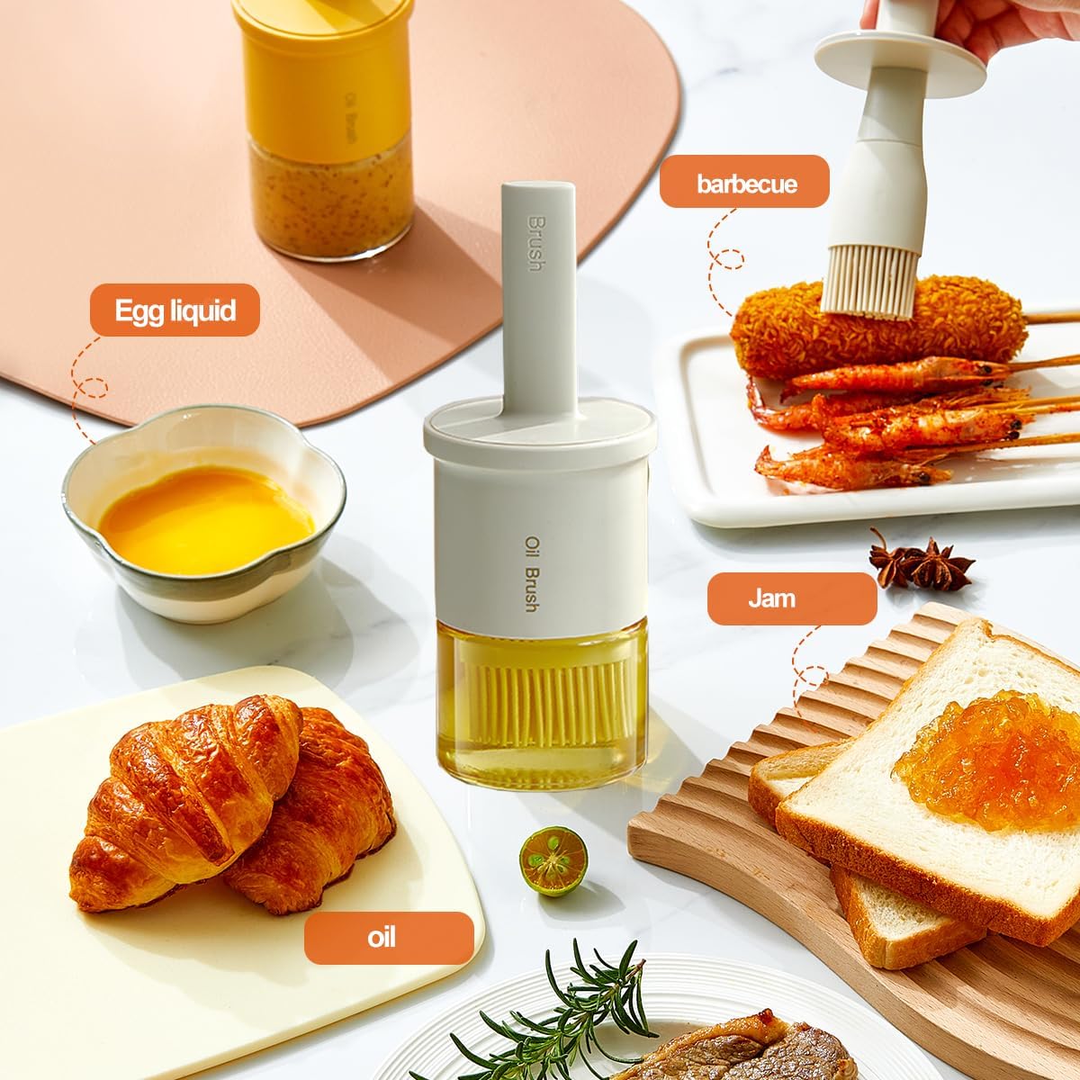 Glass Oil Dispenser with Heat Resistant Brush,Oil Dispenser Bottle with Silicone Pastry Brush for Kitchen,Cooking Vinegar and Sauce BBQ Grill Frying (Oil Dispenser-White)