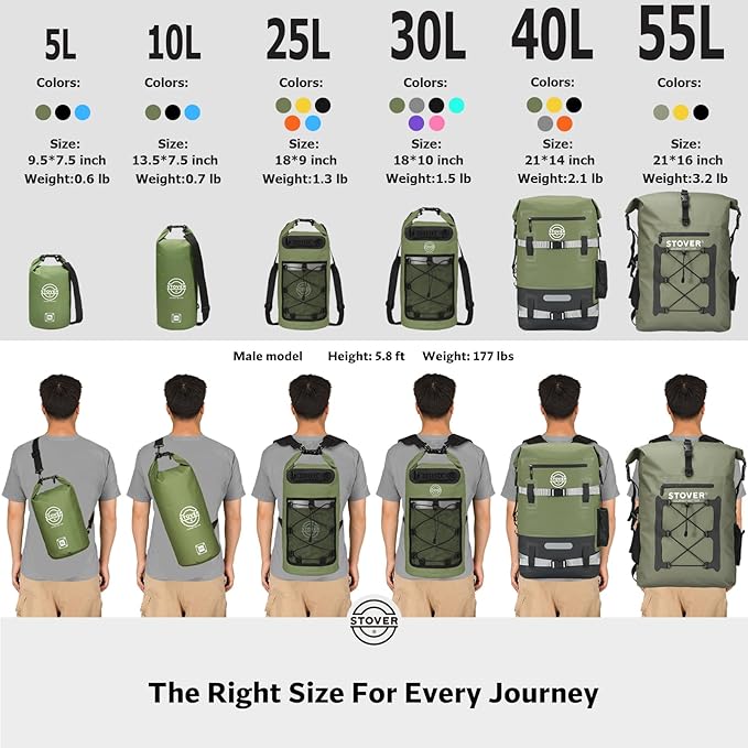 STOVER 5/10/25/30/40/55L Waterproof Dry Backpack- Medium Floating Dry Bag for Kayaking, Travel, Tubing, Hiking, Fishing, Camping, Motorcycles & Beach, Heavy-Duty Roll Top Men/Women (Teal)