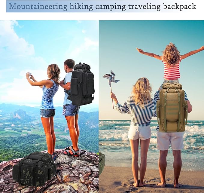 100L Tactical Military Backpack for Men - Waterproof Hiking & Hunting Pack with MOLLE System, Adjustable Suspension, Survival Gear Compartment - Outdoor Camping, Trekking Travel Backpack