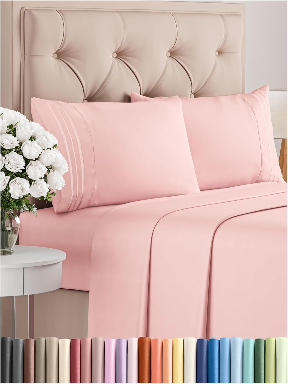 Queen Size 4 Piece Sheet Set - Comfy Breathable & Cooling Bed Sheets Set - Hotel Luxury Bedding for Women, Men, Kids, Teens, Boys & Girls - Deep Pockets, Soft and Wrinkle Free - Oeko-Tex - Baby Pink