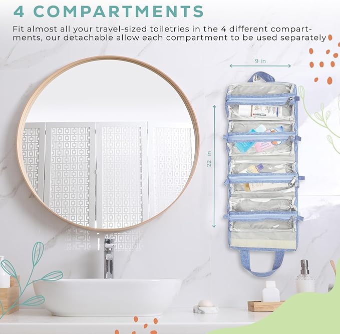 4-in-1 Hanging Toiletry Bag | Roll-up Makeup Organizer With 4 Detachable PVC Zip Pouches| Travel Toiletry Bag, 600D Oxford Fabric Material Organize Make up, Cosmetics