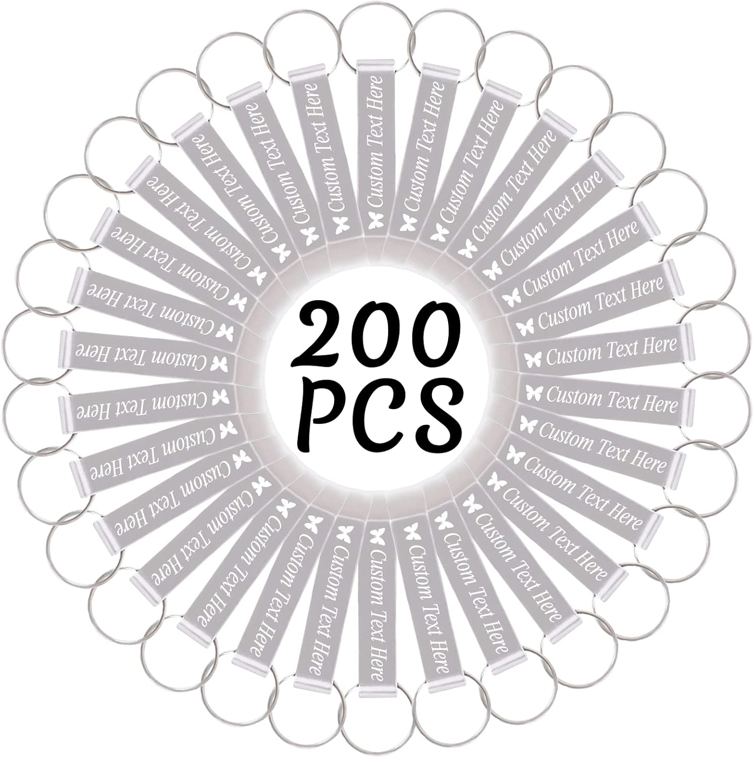 200PCS Personalized Bottle Opener Keychain Bulk Custom Beer Bottle Opener with Logo Text Engraved Wedding Bottle Opener Favors Customized Gifts for Guests Baby Shower Birthday Party-Silver