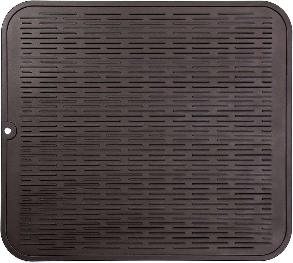 Silicone Dish Drying Mat for Multiple Usage,Easy clean,Eco-friendly,Heat-resistant Silicone Mat for Kitchen Counter or Sink,Refrigerator or Drawer Liner Coffee 2XL 24 inches x 18 inches