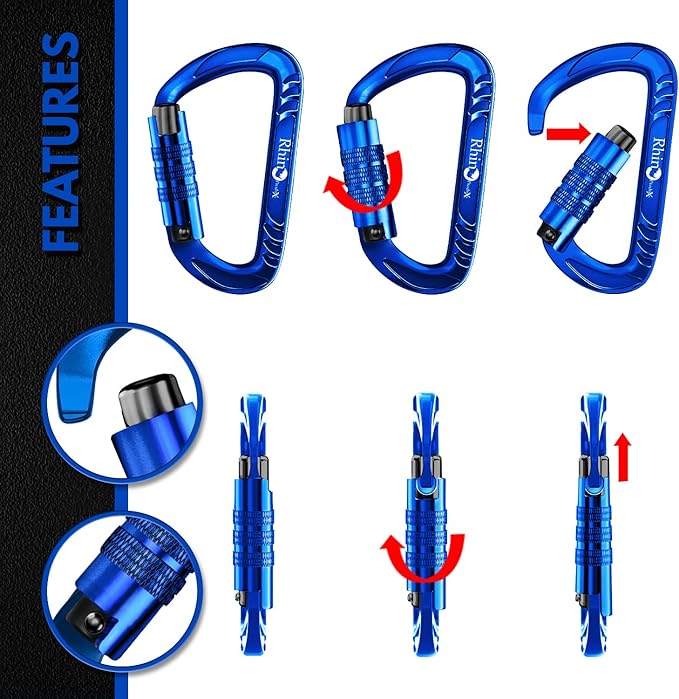 12kN (2697 lbs) Heavy Duty, Locking, Auto Locking, Wiregate Carabiner Clips, for Securing Pets, Outdoor, Camping, Hiking, Hammock, Dog Leash Harness, Keychains