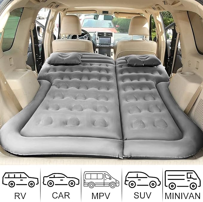 SAYGOGO SUV Air Mattress Camping Bed Cushion Pillow - Inflatable Thickened Car Air Bed with Air Pump Portable Sleeping Pad Mattress for Home Car Travel Camping Upgraded Version - Grey