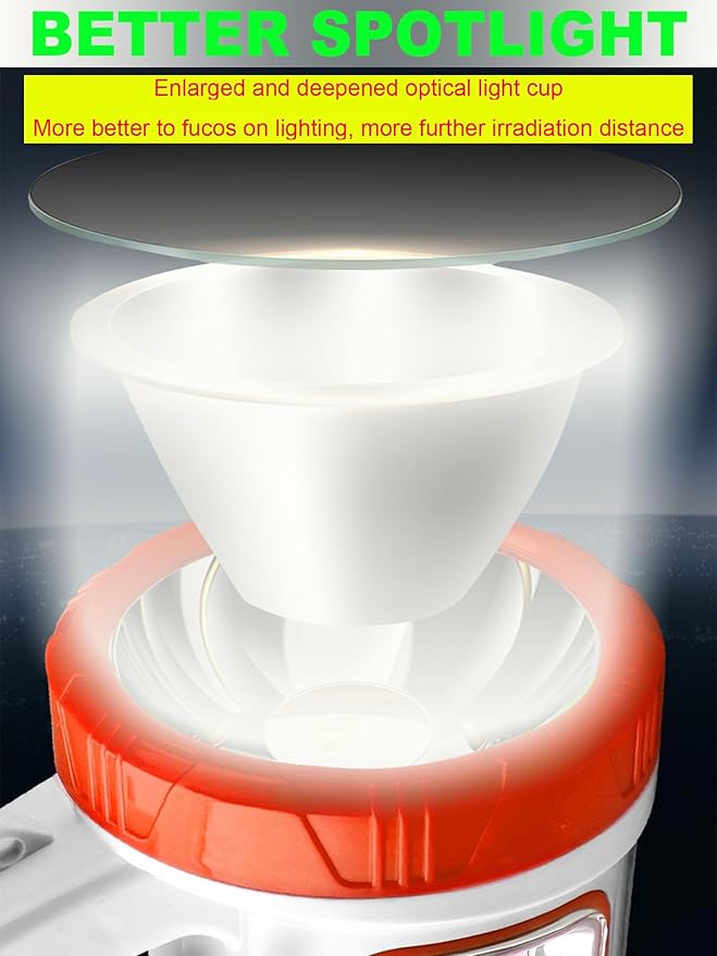 LED Searchlight, Solar Rechargeable Super Bright 10000LM Handheld Spotlight Lantern, Multifunctional LED Lamp Camping Flashlight, 5 Light Modes, Power Bank, IPX4 Waterproof, for Emergency