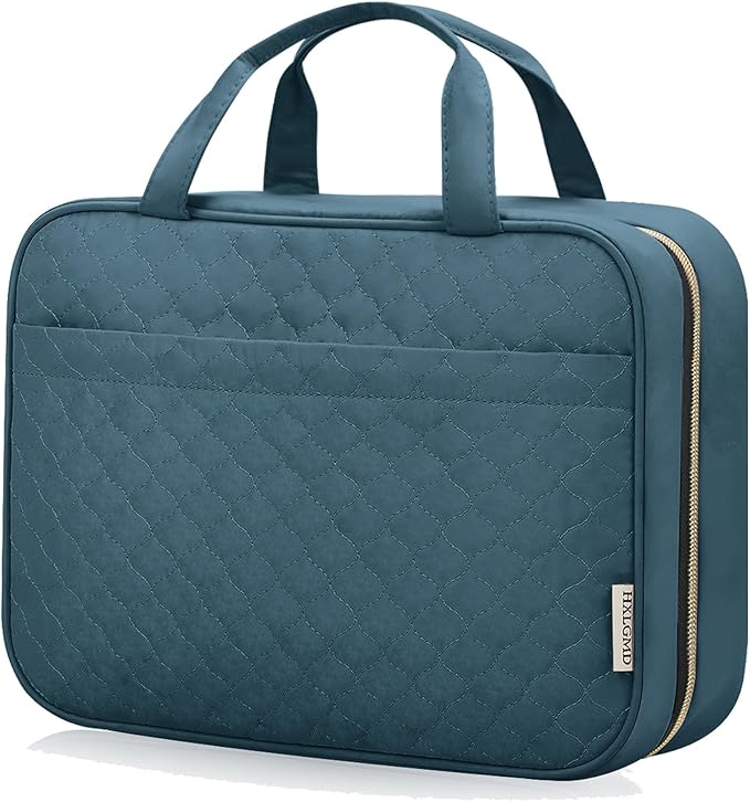 Travel Size Toiletry Bag for Women, Portable Cosmetic Bag with Hanging Hook, Travel Essentials Water-resistant Makeup Organizer for Accessories, Shampoo, Full-size Container, Toiletries