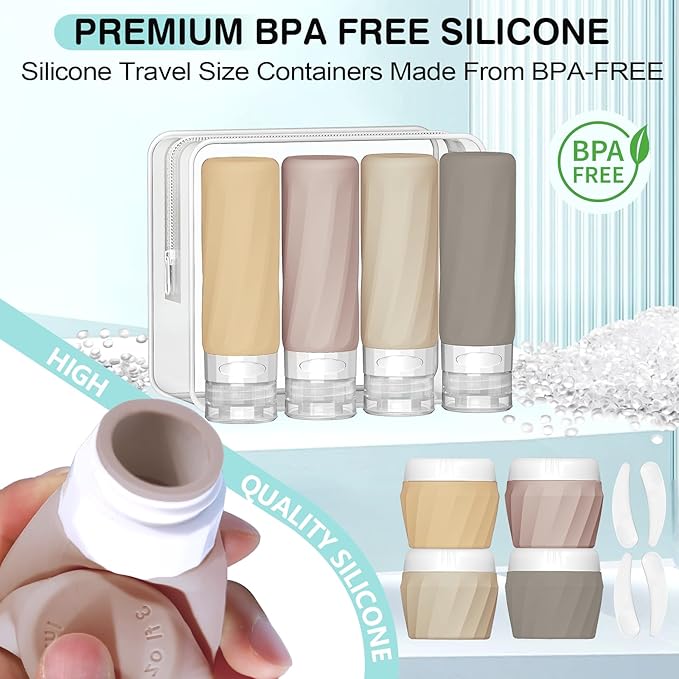 14pack Travel Bottles for Toiletries, TSA Approved Travel Size Toiletries Containers Set, Premium Silicone Leak Proof Refillable Squeezable & Creams jars Accessories Kit W/Clear Bag (Apricot)