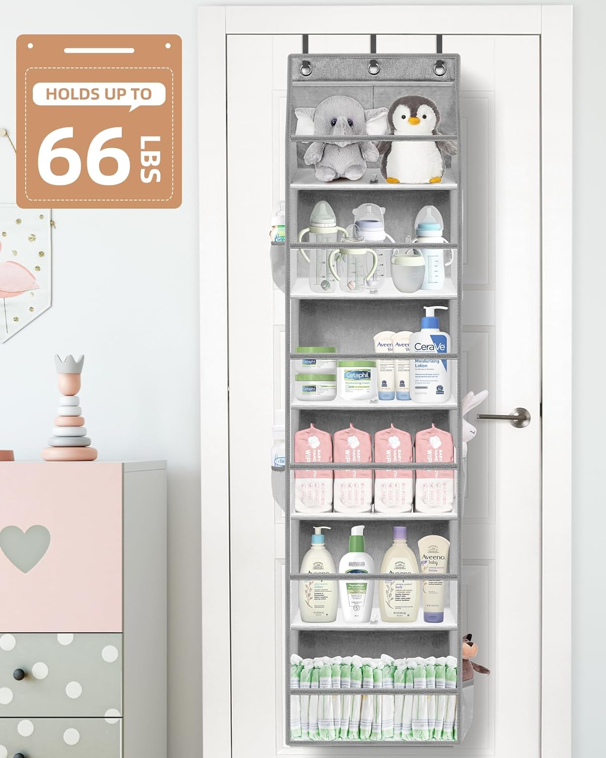 STORAGE MANIAC Over the Door Organizer Large Capacity Hanging Organizer, Clear Deep Pockets Behind Door Closet Organizer and Storage for Nursery, Bathroom, Bedroom, Pantry, 1 Pack Grey