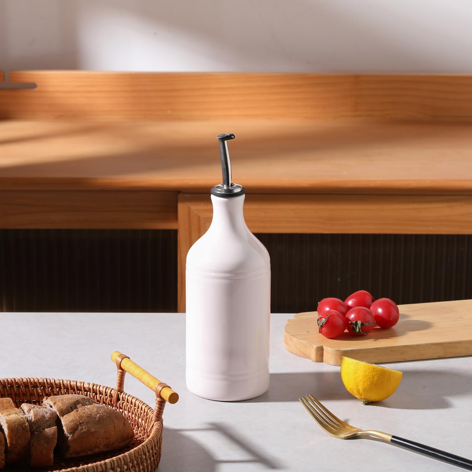 Sweejar Ceramic Olive Oil Dispenser Bottle, Opaque Oil Cruet Protects to Reduce Oxidation, Suitable for Storage Vinegar, Coffee Syrups & Other Liquids, Pack of 1, 15.5 Fl Oz (Rose Pink)