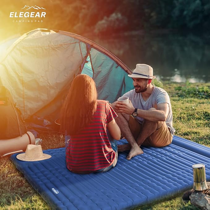 Elegear Double Sleeping Pad - 4" Ultra-Thick Self Inflating Camping Mat for 2 Persons with Built-in Pillow and Foot Pump