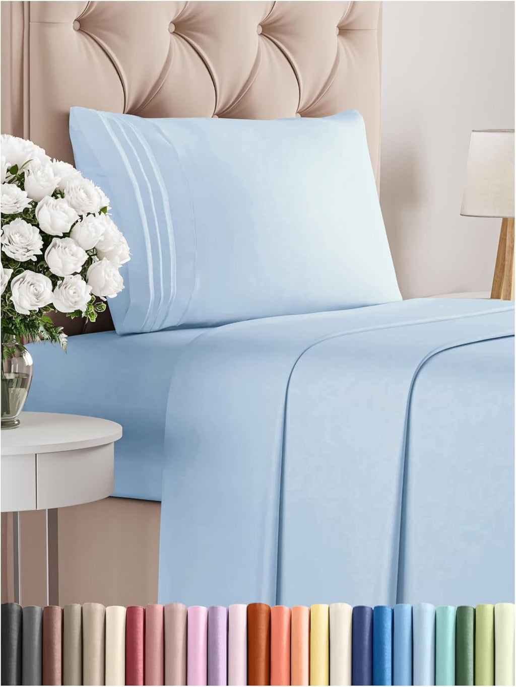 Twin XL Size 3 Piece Sheet Set - Comfy Breathable & Cooling Bed Sheets Set - Hotel Luxury Bedding for Women, Men, Kids, Teens, Boys & Girls - Deep Pockets, Soft, Wrinkle Free - Oeko-Tex - Light Blue