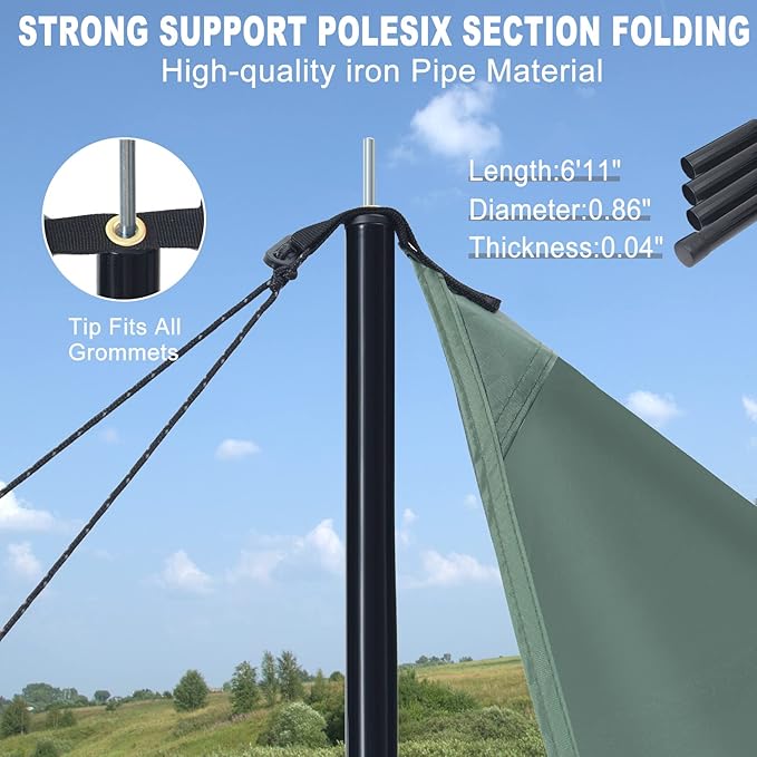 Camping Tarp, 14 X 12FT Tarp with 2 Poles, Waterproof & Lightweight Tent Tarp Car Awning, UV UPF50+ Rain Fly Sun Shelter Can Used with Hammock in Outdoor, Garden and Backpacking