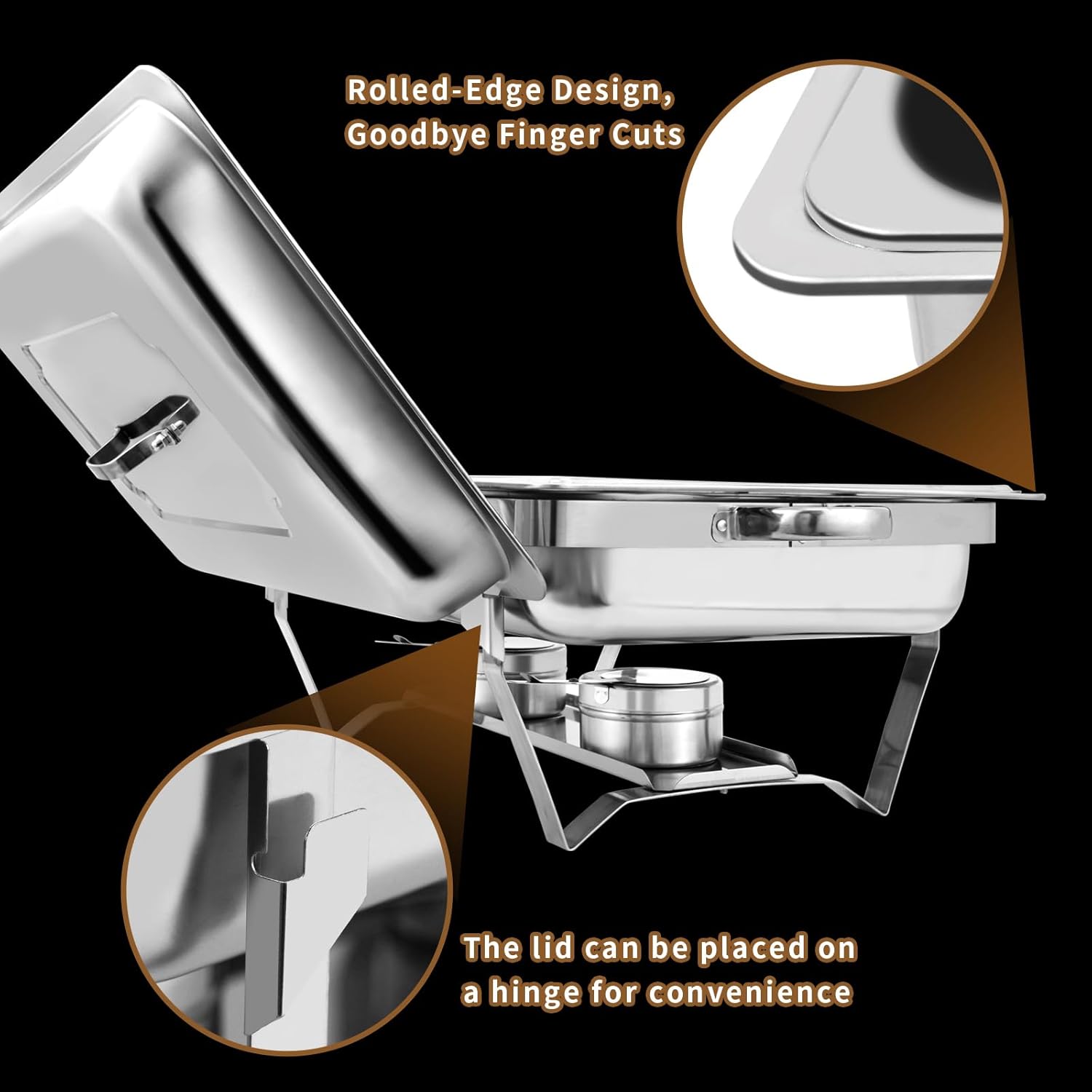 8 Qt 8 Pack Full Size Stainless Steel Chafing Dishes Buffet Set, Silver Rectangular Catering Chafer Warmer Set with Trays Pan Lid Folding Frame Stand for Kitchen Party Banquet Dining