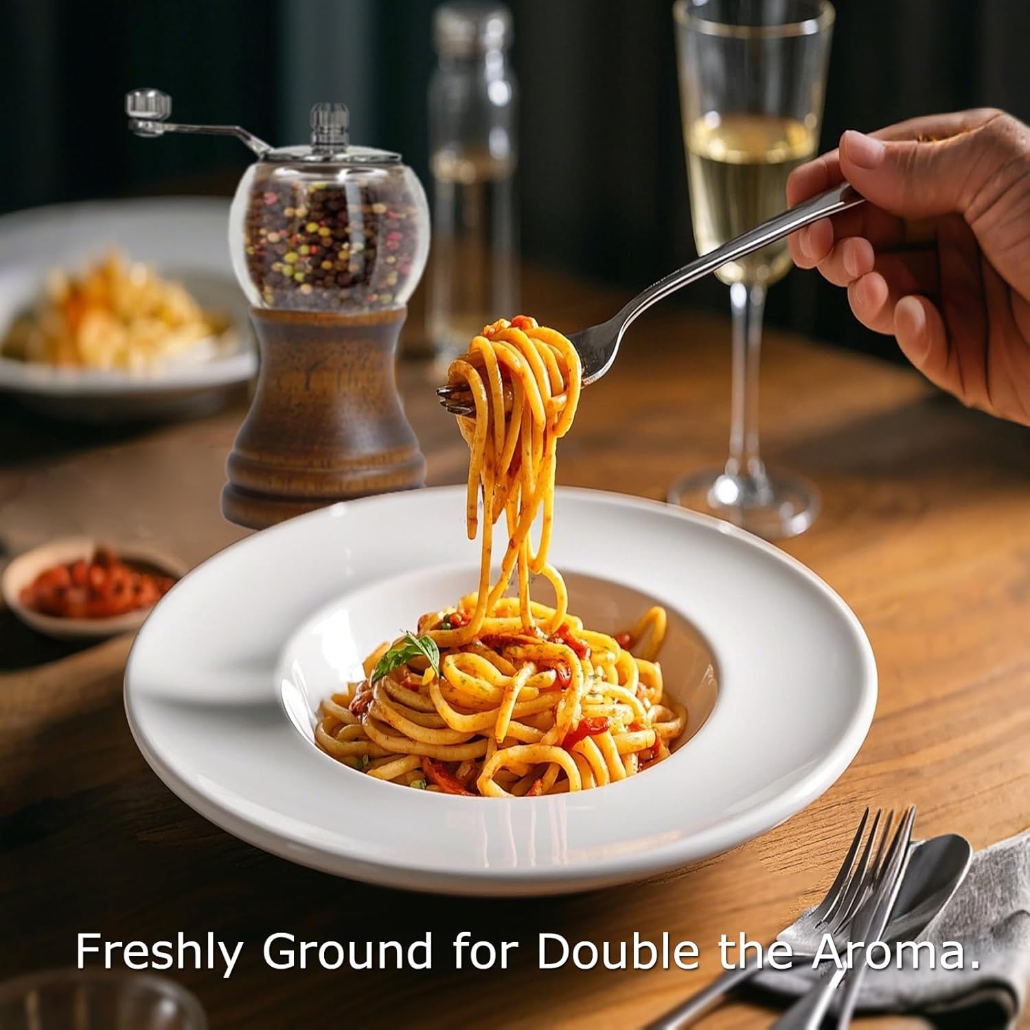 Pepper Mills Set Manual Pepper Grinder Set Classic Hand Shake American style 2pcs-5in, EP Acrylic Ceramic Core Grinding with Adjustable Coarse Mill, Fresh Ground Pepper Sea Salts Spices