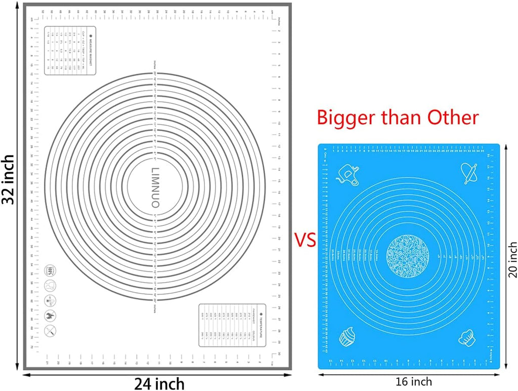 Silicone Baking Mat，Non Stick Rolling Dough with Measurements for Pie Pizza Cookies Fondant Making，Extra Thick Non Slip Silicone Pastry Mat