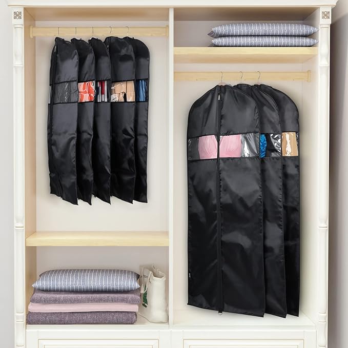 Univivi Garment Bag Suit Bag for Storage and Travel 43 inch, Washable Suit Cover for T-Shirt, Jacket, Suits, Coats, Set of 12, Oxford Fabrics