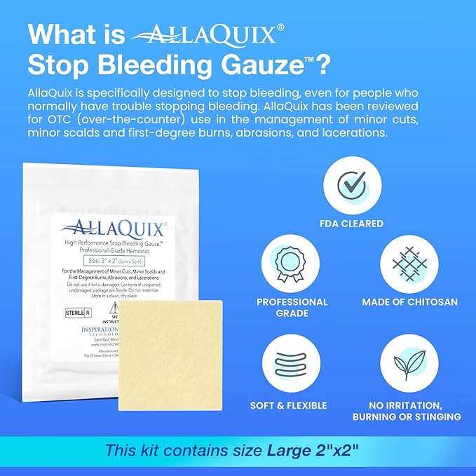 Stop Bleeding Quick Kit - First-aid with AllaQuix Stop Bleeding Gauze (Blood clotting Bandage) (Deluxe)…