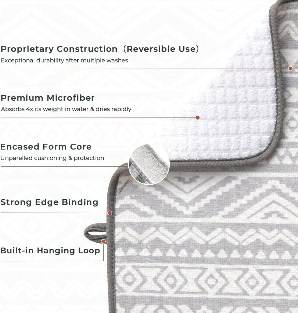 FRESHMINT Printed Dish Drying Mats for Kitchen Counter 2 Pack Absorbent Reversible Drying Mats Microfiber Kitchen Countertop Protector Dishes Drying Pad Extra Large 18"x24" Dish Mat