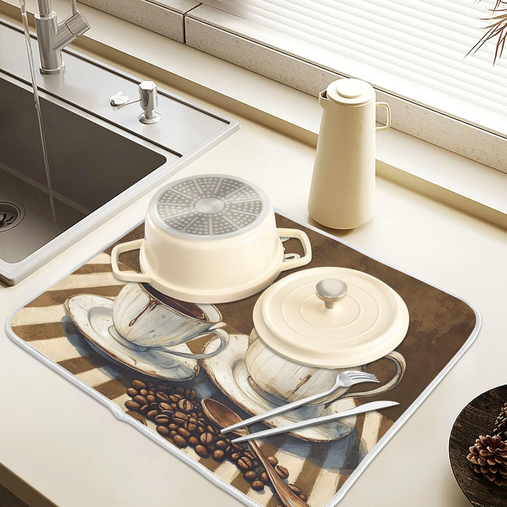Coffee Themed Dish Drying Mat for Kitchen Counter Absorbent Microfiber Large Drying Pad Dish mats for Kitchen Countertops 18 x 24 Inch243